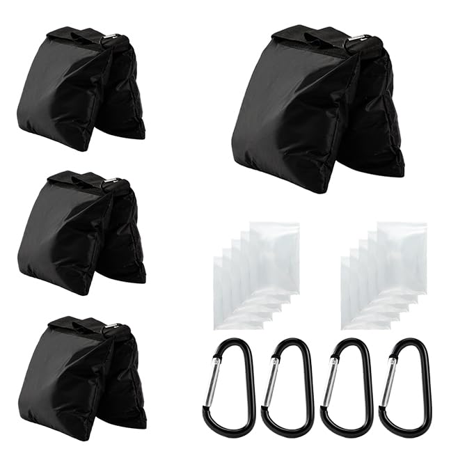 Jiang&Rong 4 Pack Sandbag Weight Bags for Tripod Stand, Backdrop Stand, Canopy Tent, Outdoor Patio, Fishing Chair, Picnic Table - Black - Image 1
