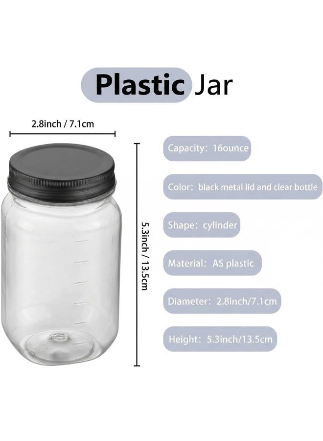 Novelinks 16 Ounce Clear Plastic Jars with Black Lids 10 Pack Black BLACK0004 - Image 2