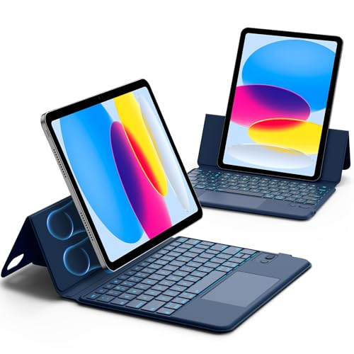GOKOCO Keyboard Case for iPad 11th A16 2025/iPad 10th Generation 10.9-inch,Adjustable Portrait/Land Stand,Magnetic Split Stand Case with Multi-Touch Trackpad Backlit Keyboard-Navy Blue - Image 1