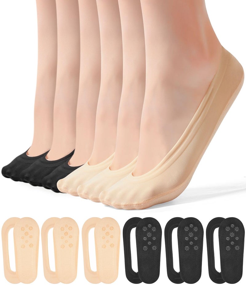FAYBOX 6 Pairs No Show Socks Womens Ultra Low Cut Nylon Thin Socks for Flat Invisible Non Slip Liner Footies Size 6-8 - Image 1