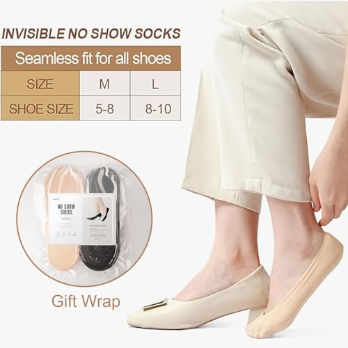 FAYBOX 6 Pairs No Show Socks Womens Ultra Low Cut Nylon Thin Socks for Flat Invisible Non Slip Liner Footies Size 6-8 - Image 2