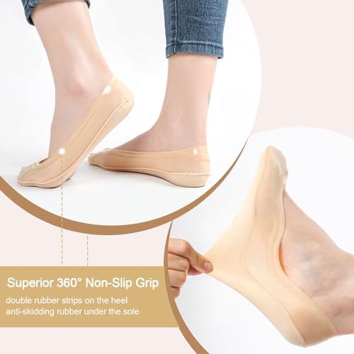 FAYBOX 6 Pairs No Show Socks Womens Ultra Low Cut Nylon Thin Socks for Flat Invisible Non Slip Liner Footies Size 6-8 - Image 5