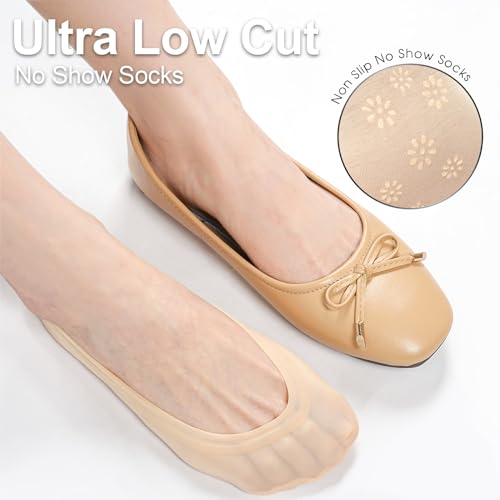 FAYBOX 6 Pairs No Show Socks Womens Ultra Low Cut Nylon Thin Socks for Flat Invisible Non Slip Liner Footies Size 6-8 - Image 3