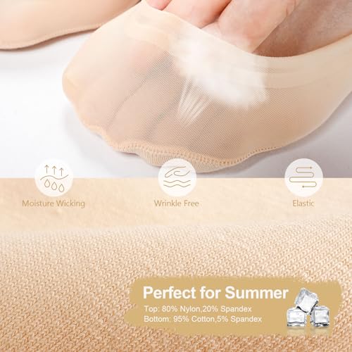FAYBOX 6 Pairs No Show Socks Womens Ultra Low Cut Nylon Thin Socks for Flat Invisible Non Slip Liner Footies Size 6-8 - Image 4