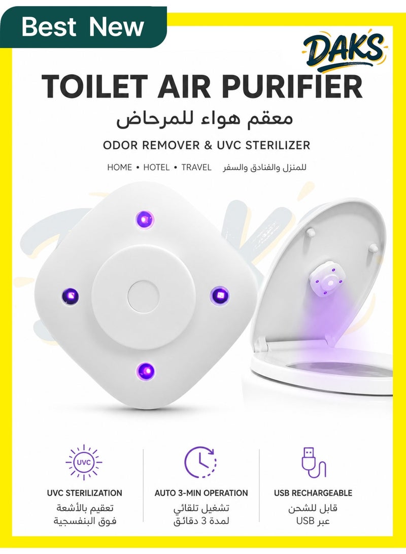 DAKS USB Rechargeable Toilet Air Purifier, Automatic Bathroom Odor Remover with UVC Light, Portable Deodorizer for Home, Hotel & Travel - Image 1