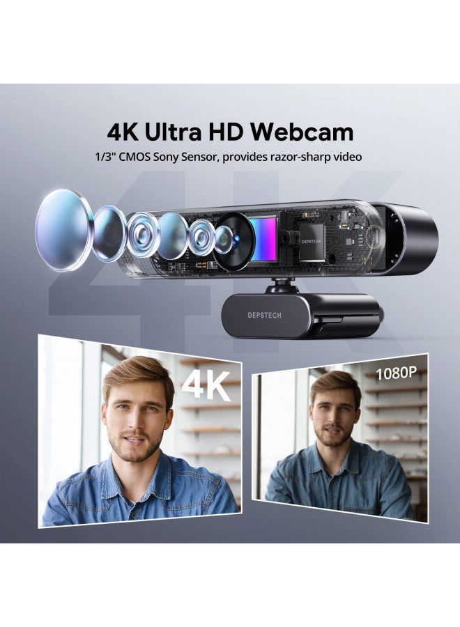 DEPSTECH Webcam 4K, Zoomable Webcam with Microphone and Remote, Equipped with Sony Sensor, 3X Digital Zoom, Noise-Canceling Mics, Auto-Focus Computer Camera for PC/Mac/Laptop/Zoom/Teams/OBS/Google - Image 1