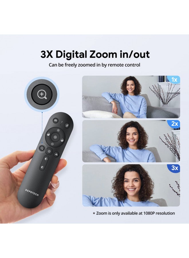 DEPSTECH Webcam 4K, Zoomable Webcam with Microphone and Remote, Equipped with Sony Sensor, 3X Digital Zoom, Noise-Canceling Mics, Auto-Focus Computer Camera for PC/Mac/Laptop/Zoom/Teams/OBS/Google - Image 3