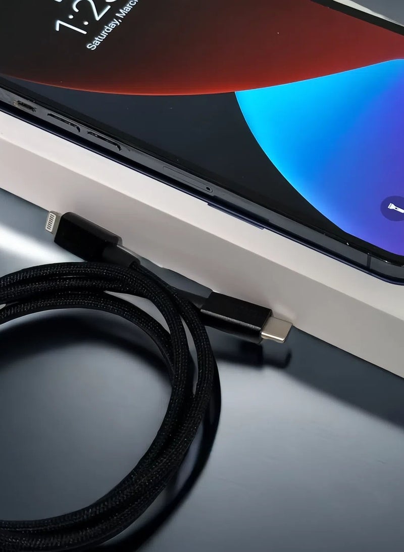Nylon Braided Lightning Charger 2M - 30W Ultra-Fast PD Charging Cable | Compatible with All iOS Phones/Tablets | Anti-Break Power Delivery Wire - Image 2