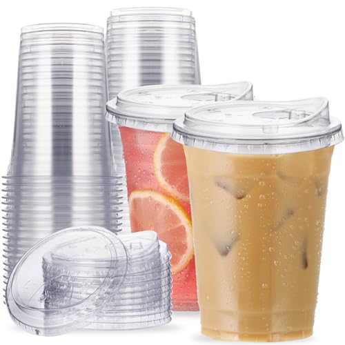 Aatriet 16 oz Clear Plastic Cups with Strawless-Sip-Lids, 25 Sets Disposable Cup Plastic Iced Coffee Cups, To Go Cup with Sip Through Lids for Smoothie, Milkshake, Cold Drinks for Party, Wedding, Event - Image 1