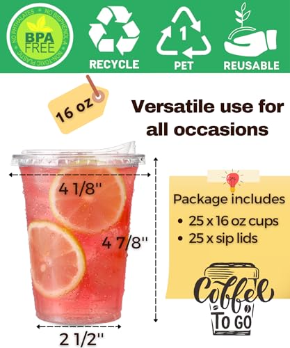 Aatriet 16 oz Clear Plastic Cups with Strawless-Sip-Lids, 25 Sets Disposable Cup Plastic Iced Coffee Cups, To Go Cup with Sip Through Lids for Smoothie, Milkshake, Cold Drinks for Party, Wedding, Event - Image 4