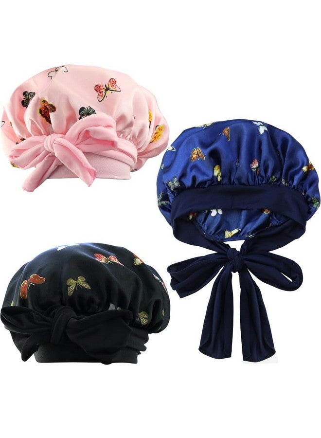 NAIHOD 3 Pieces Hair Bonnets For Women Satin Butterfly Shower Cap Soft Elastic Band Sleep Cap Elastic Band Sleep Cap For Beauty And Hair Care - Image 1