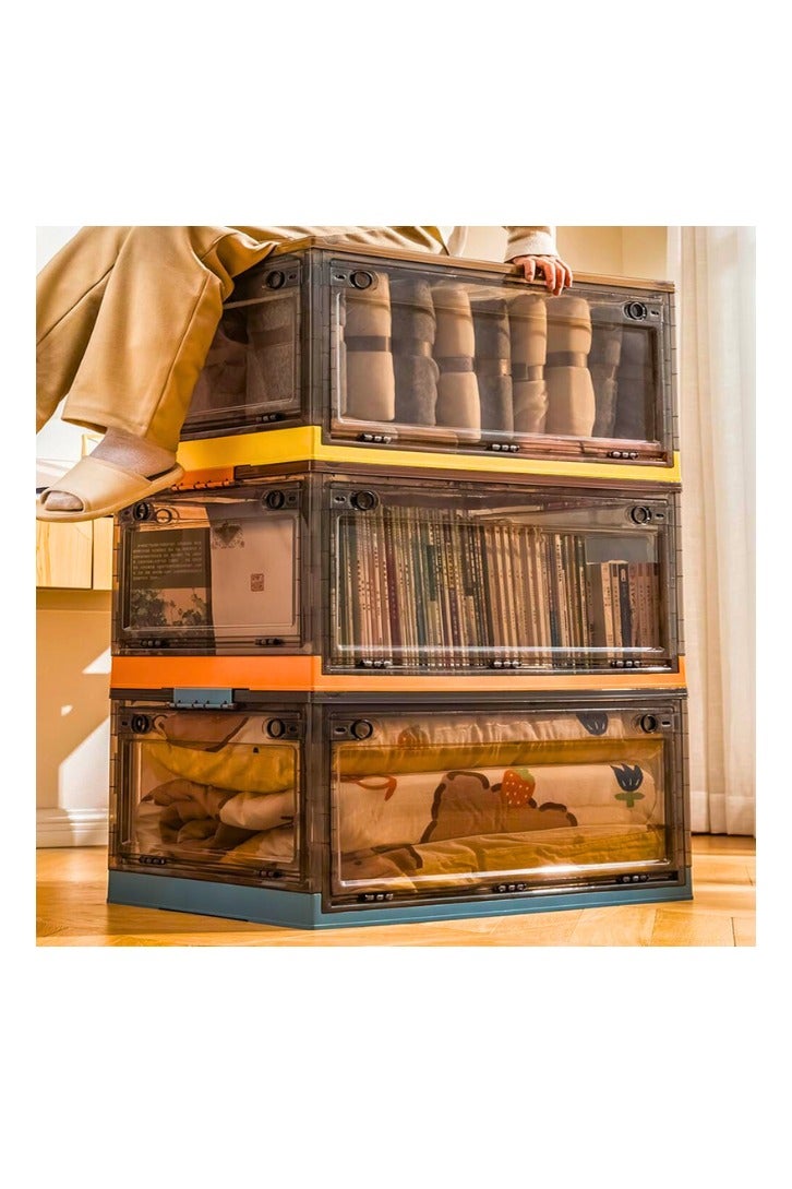 Chase Up Foldable Storage Box with Lids, 40L Stackable Storage Boxes with Wheels, Storage Container Crate, side Open Transparent Door for Home, Office, Bedroom (Ivory White, Medium) - Image 1