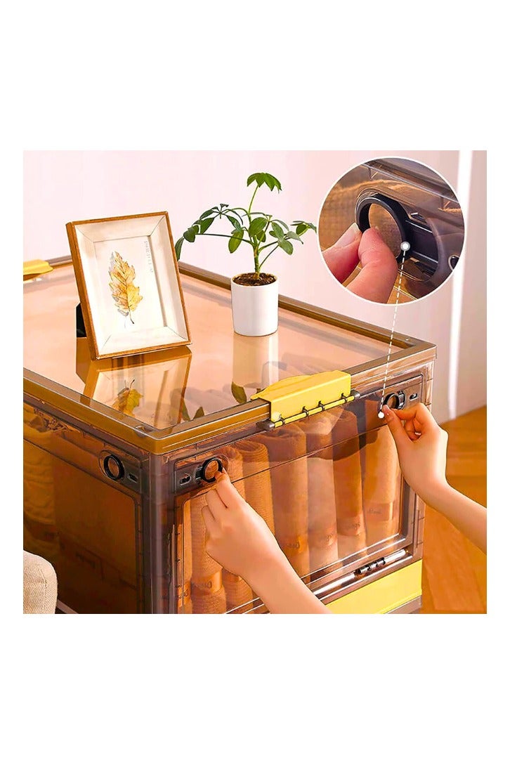 Chase Up Foldable Storage Box with Lids, 40L Stackable Storage Boxes with Wheels, Storage Container Crate, side Open Transparent Door for Home, Office, Bedroom (Ivory White, Medium) - Image 2