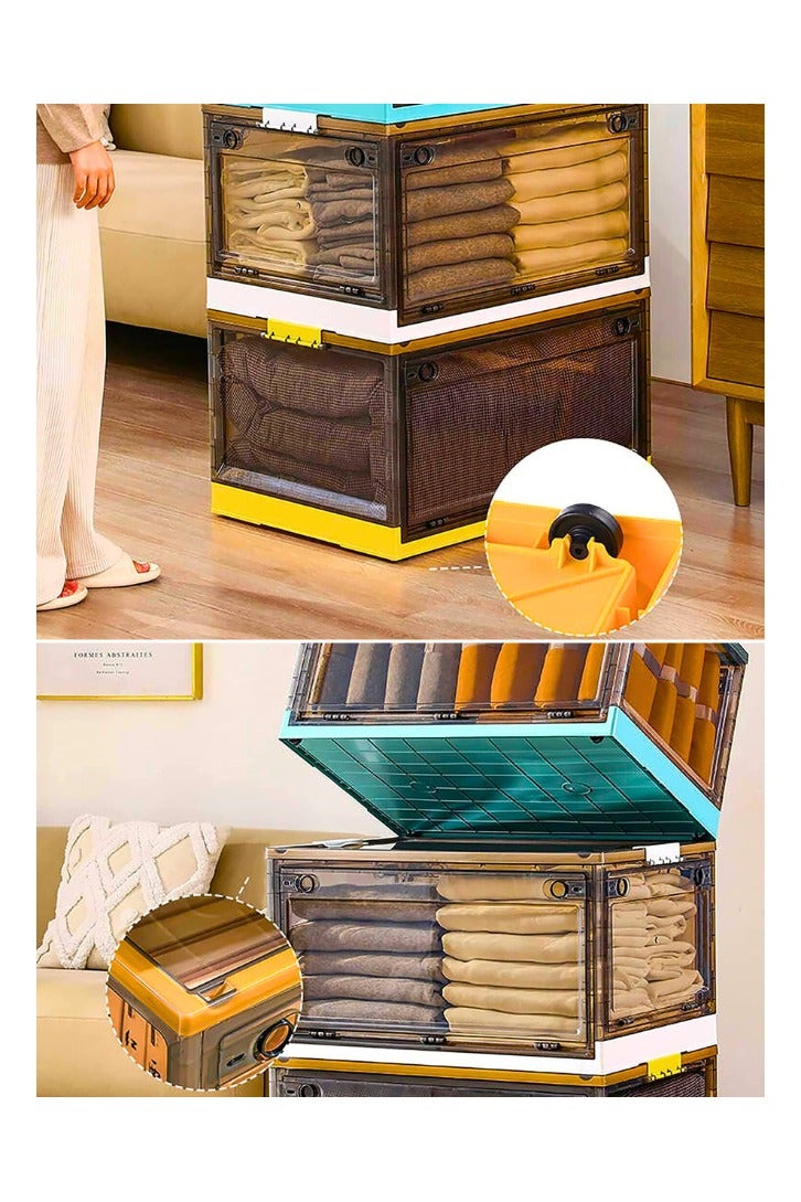 Chase Up Foldable Storage Box with Lids, 40L Stackable Storage Boxes with Wheels, Storage Container Crate, side Open Transparent Door for Home, Office, Bedroom (Ivory White, Medium) - Image 3