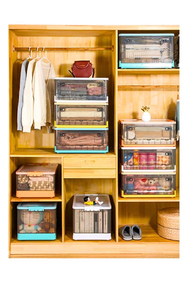 Chase Up Foldable Storage Box with Lids, 40L Stackable Storage Boxes with Wheels, Storage Container Crate, side Open Transparent Door for Home, Office, Bedroom (Ivory White, Medium) - Image 4