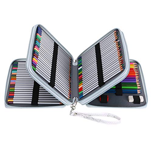 BTSKY Deluxe PU Leather Pencil Case For Colored Pencils - 120 Slot Pencil Holder with Handle Strap Handy Colored Pencil Box Large(White Marble) - Image 1
