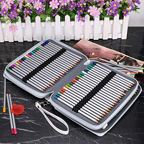 BTSKY Deluxe PU Leather Pencil Case For Colored Pencils - 120 Slot Pencil Holder with Handle Strap Handy Colored Pencil Box Large(White Marble) - Image 4