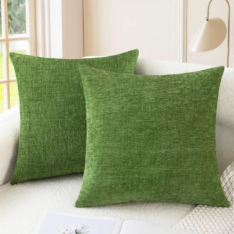 CaliTime Throw Pillow Covers Decorative 20 X 20 Inches Pack of 2 Cozy Chenille Cushion Cases for Couch Sofa Bed Living Room Home Forest Green