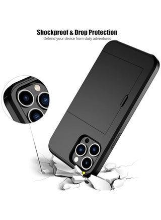 Case Cover for iPhone 13 Pro Max Heavy Duty Protective Dual Layer Shockproof Hidden Card Slot Slim Wallet for Women&Men(Black) - view 4