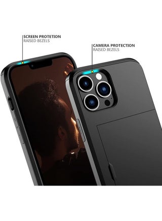 Case Cover for iPhone 13 Pro Max Heavy Duty Protective Dual Layer Shockproof Hidden Card Slot Slim Wallet for Women&Men(Black) - view 3