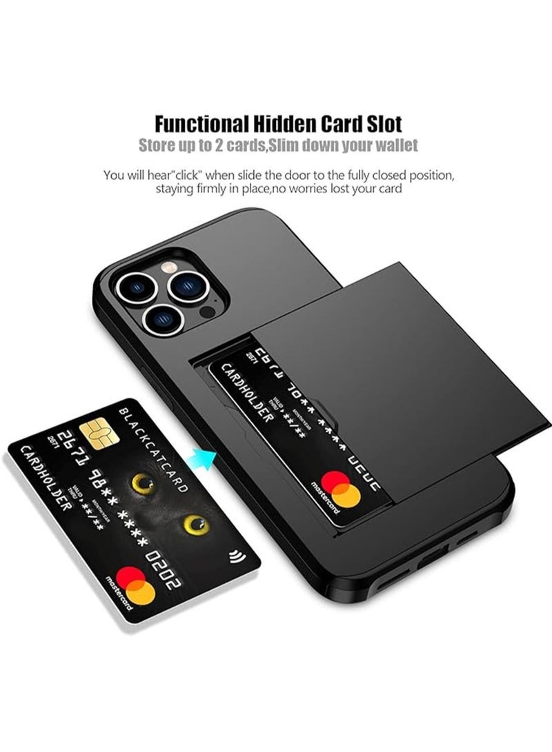 Nova future Case Cover for iPhone 13 Pro Max Heavy Duty Protective Dual Layer Shockproof Hidden Card Slot Slim Wallet for Women&Men(Black) - Image 2