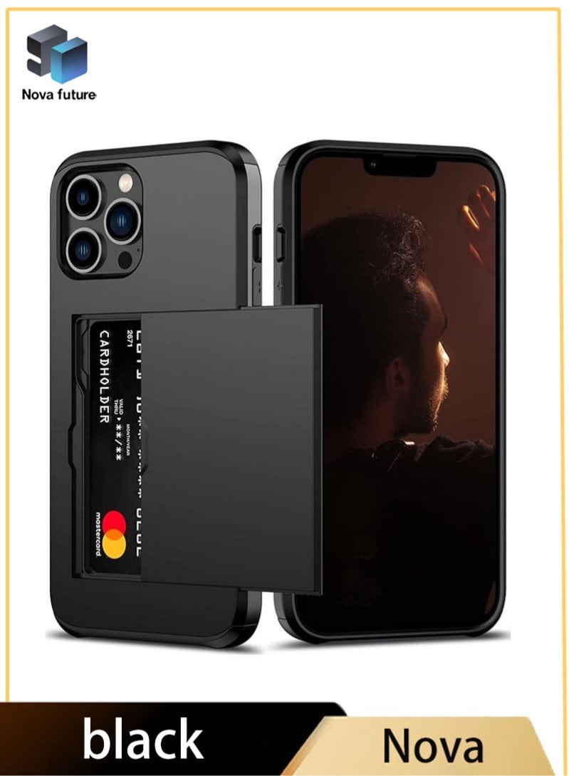 Nova future Case Cover for iPhone 13 Pro Max Heavy Duty Protective Dual Layer Shockproof Hidden Card Slot Slim Wallet for Women&Men(Black) - Image 1