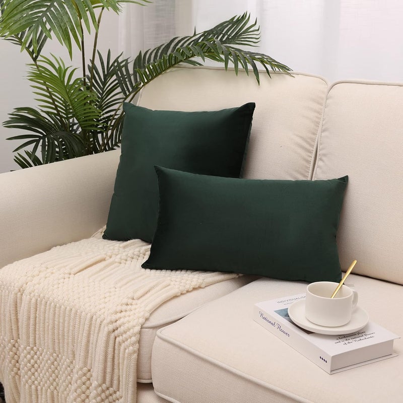 MZPSO Pack of 2,Velvet Super Soft Solid Decorative Square Throw Pillows Covers Set Cushion Case for Sofa Bedroom Car 12 x 20 Inch 30 x 50 cm,Dark Green - Image 2