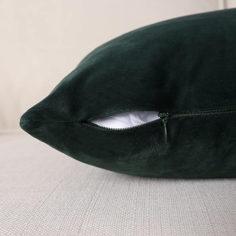 MZPSO Pack of 2,Velvet Super Soft Solid Decorative Square Throw Pillows Covers Set Cushion Case for Sofa Bedroom Car 12 x 20 Inch 30 x 50 cm,Dark Green - Image 4
