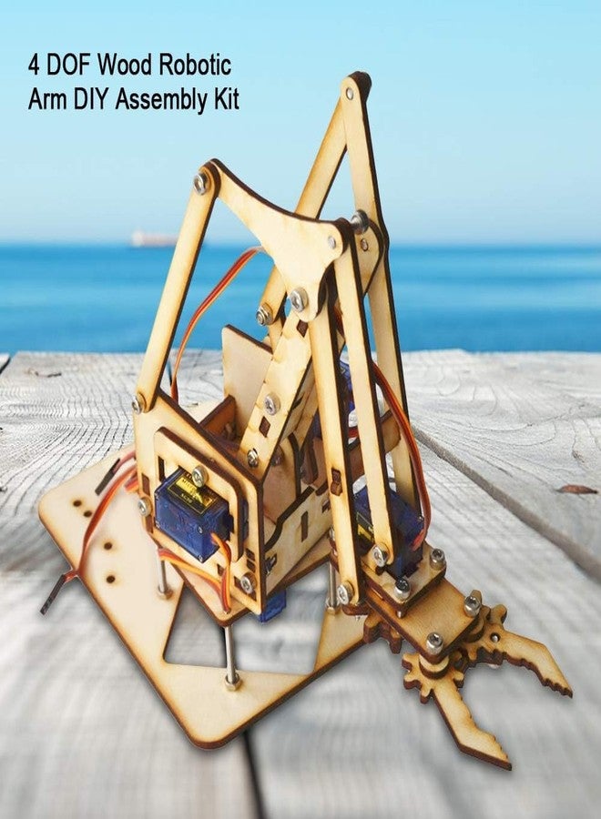 REES52 DIY Wooden Kit 4 DOF Robot Manipulator Arm Mechanical Arm Clamp Claw Kit (Sg90 Servo and board) - Image 4