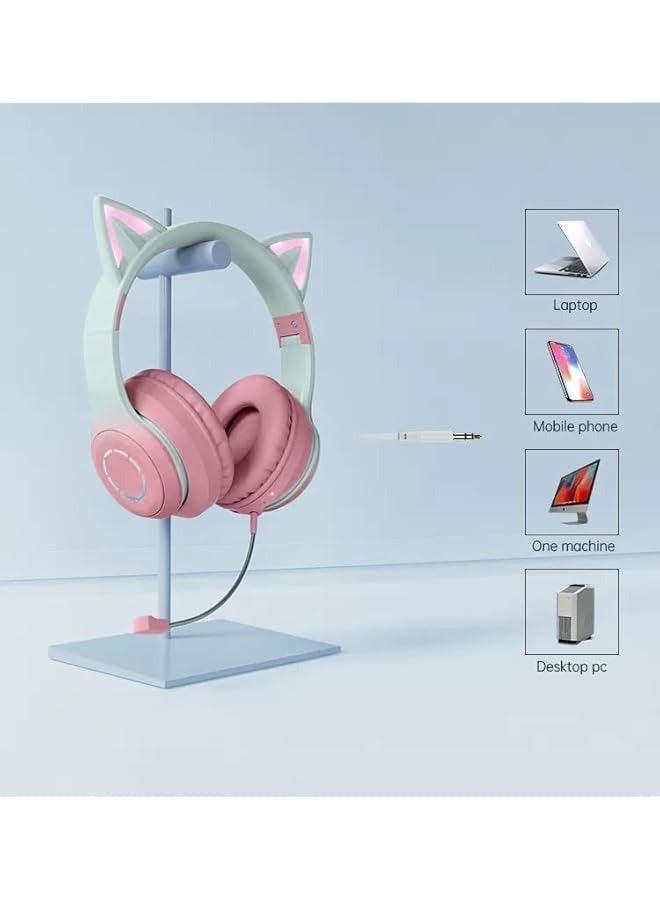 بروماس سماعات أكوا أركيد للبنات، أذن القطة، ضوء RGB، تصميم قابل للطي، اتصال لاسلكي أو سلكي، جودة عالية مقاومة للماء وتقنية إلغاء الضوضاء - Image 5