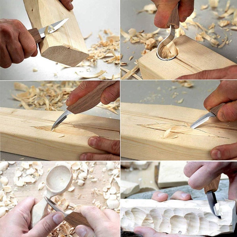 9PCS/10PCS (Optional) Wood Handle Steel Carving Cutter Wood Cutter Scrape Spoon Carving Cutter Woodworking Hand Tool Set - Image 5