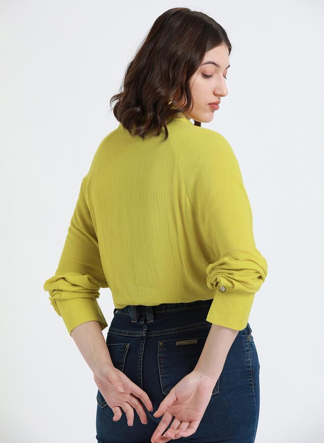 دينيس لينغو قميص نسائي بياقة وأزرار من فيسكوز أخضر ليموني سادة - Image 3