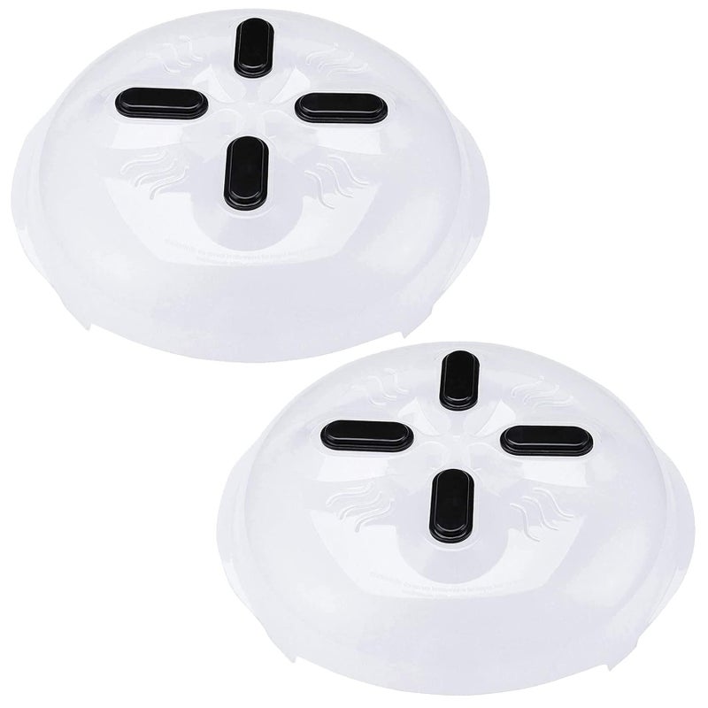 HOVER COVER 2 Pack Magnetic Splatter Cover, 12-Inch Clear BPA-Free Food Lid, Vented Plate Guard with Steam Vents, Anti-Splash Microwave Lid, Dishwasher Safe, Space-Saving Magnetic Storage - Black - Image 1