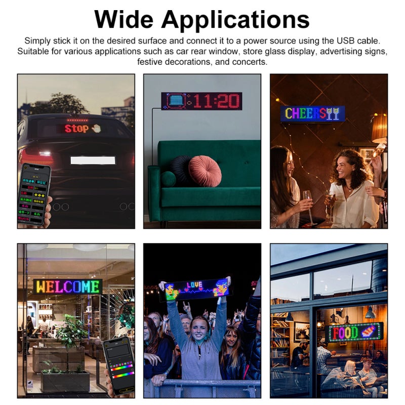 LED Matrix Panel Portable BT Flexible Display Full-Color In-Car Advertising Screen APP Control IP65 Waterproof Support Riding Status/Text/Animation/Rhythm/Picture/DIY with Remote Control for Indoor - Image 2