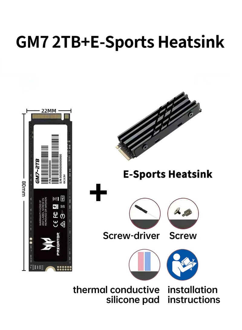 Predator 2TB 7200MB/s SSD PCIe NVMe Gen4 M.2 2280, Internal Solid State Drives, Compatible with PS5, Desktop computer, Laptop, Including Heatsink, Disassembly Tools and Installation Instructions - Image 2