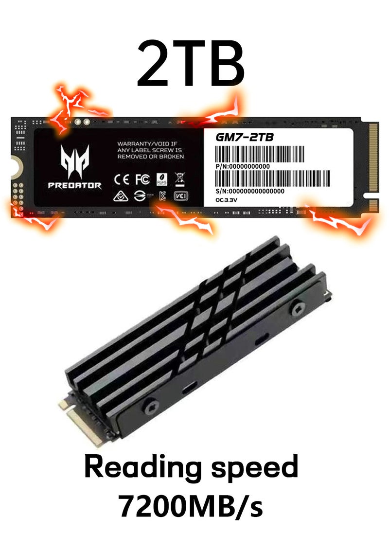 Predator - 2TB 7200MB/s SSD PCIe NVMe Gen4 M.2 2280, Internal Solid State Drives, Compatible with PS5, Desktop computer, Laptop, Including Heatsink, Disassembly Tools and Installation Instructions - Image 1