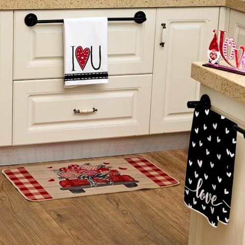 ARKENY Valentines Day Kitchen Towels Set of 2,Black Heart I Love U Sign Dish Towels 18x26 Inch Drying Dishcloth,Farmhouse Home Wedding Decoration AD151 - Image 4