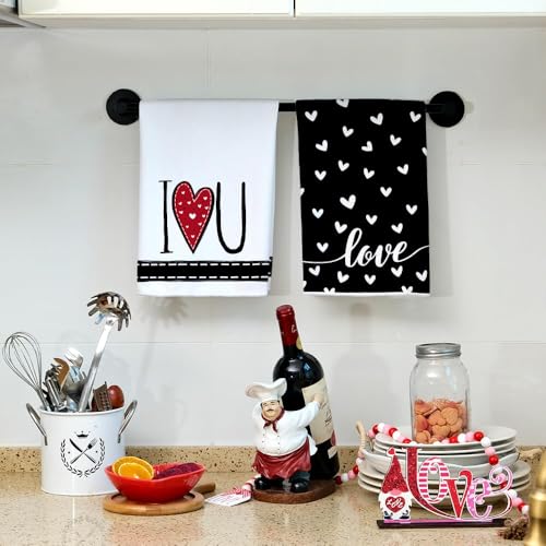 ARKENY Valentines Day Kitchen Towels Set of 2,Black Heart I Love U Sign Dish Towels 18x26 Inch Drying Dishcloth,Farmhouse Home Wedding Decoration AD151 - Image 5