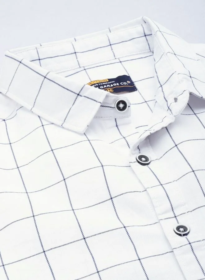 The Indian Garage Co Men Regular Fit Checkered Full Sleeves Cutaway Collar Casual Shirt