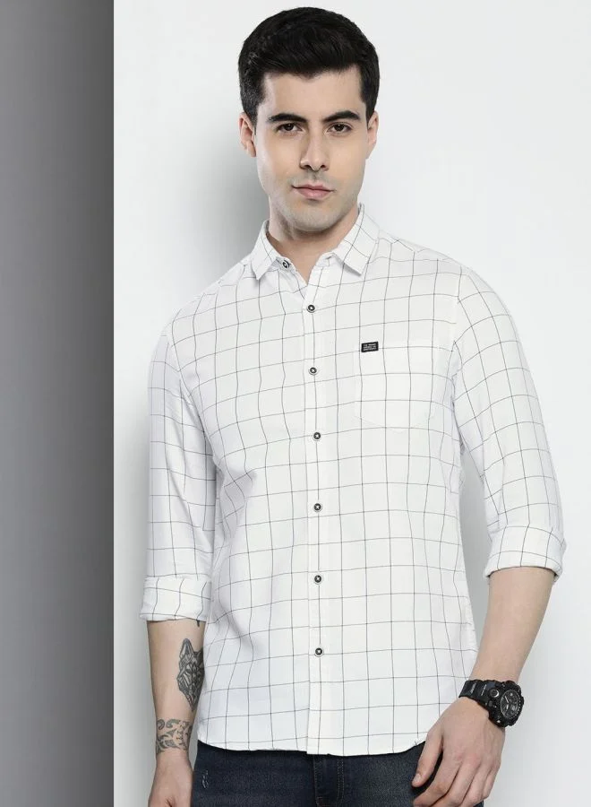 The Indian Garage Co Men Regular Fit Checkered Full Sleeves Cutaway Collar Casual Shirt