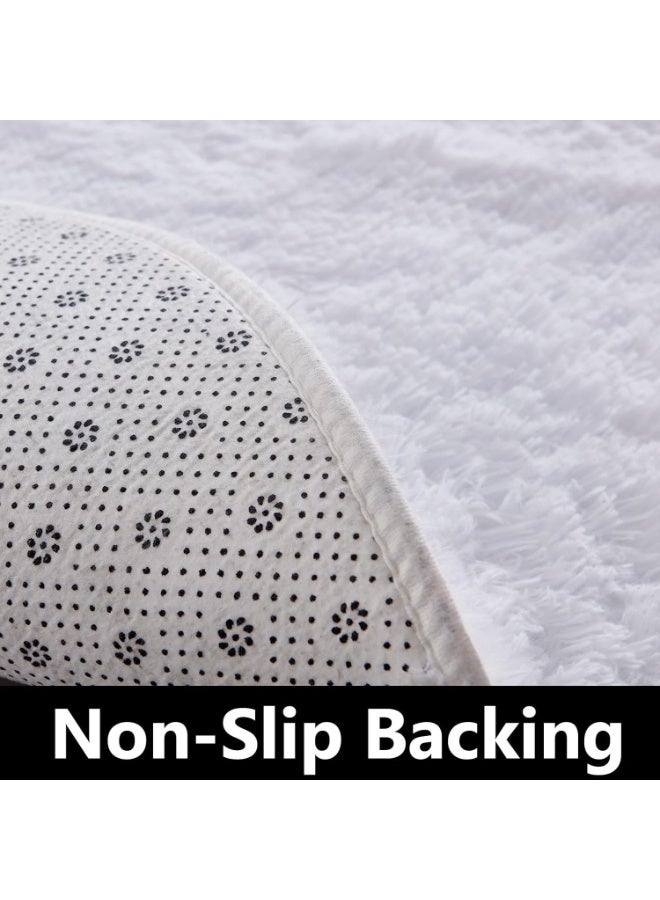 لينجوي سجادة أريكة غرفة المعيشة من الصوف الناعم من الفرو الصناعي باللون الأبيض، سجادة دائرية من جلد الغنم الناعم للغاية لغرفة النوم، أريكة غرفة المعيشة، 60×60 سم - Image 2