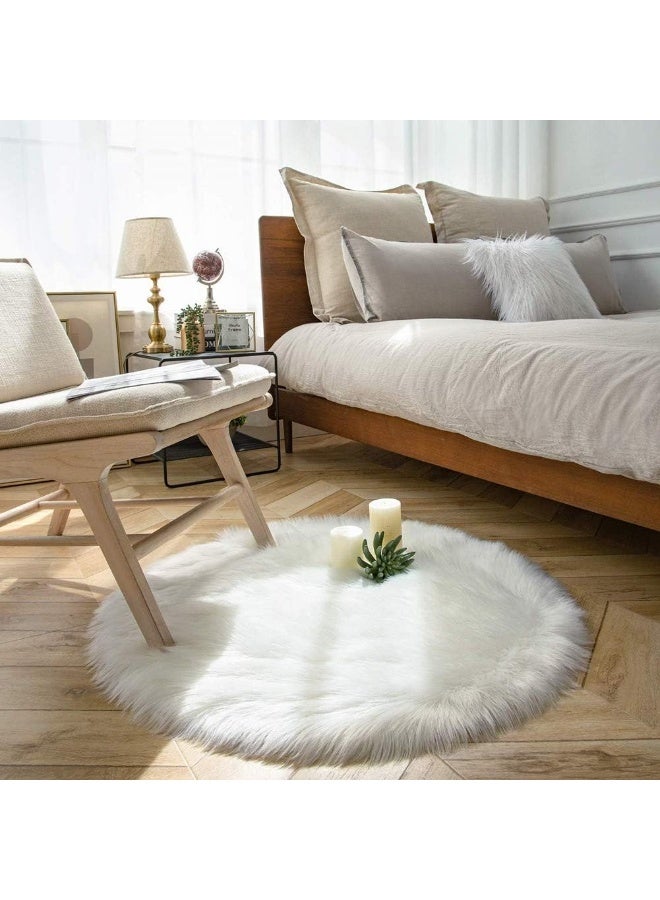 لينجوي سجادة أريكة غرفة المعيشة من الصوف الناعم من الفرو الصناعي باللون الأبيض، سجادة دائرية من جلد الغنم الناعم للغاية لغرفة النوم، أريكة غرفة المعيشة، 60×60 سم - Image 3