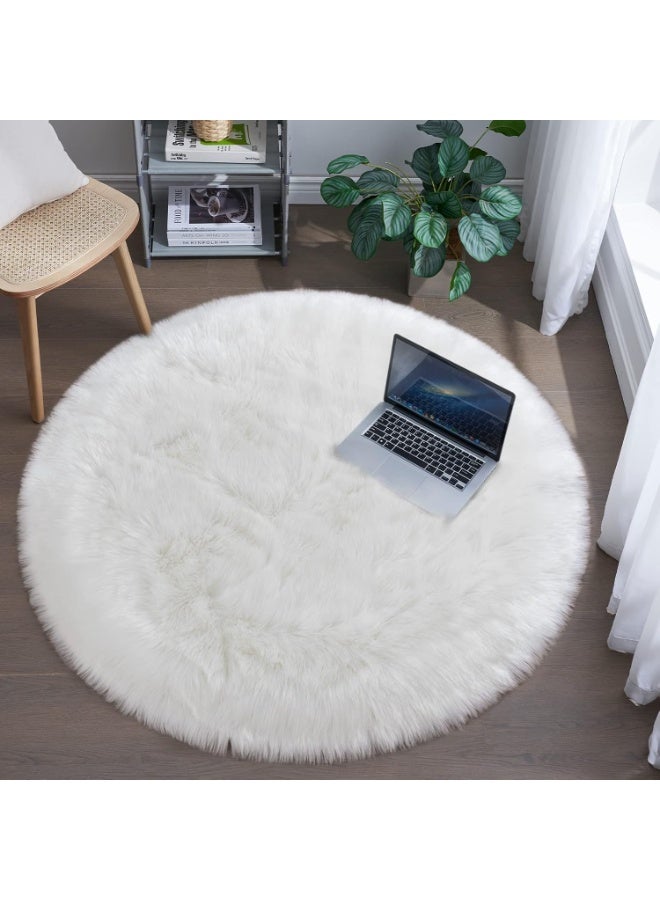 لينجوي سجادة أريكة غرفة المعيشة من الصوف الناعم من الفرو الصناعي باللون الأبيض، سجادة دائرية من جلد الغنم الناعم للغاية لغرفة النوم، أريكة غرفة المعيشة، 60×60 سم - Image 5