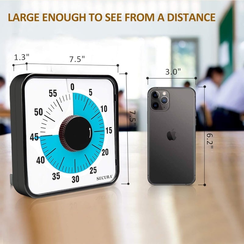 Secura 60-Minute Visual Countdown Timer, 7.5-Inch Oversize Classroom Visual Timer for Kids and Adults, Durable Mechanical Kitchen Timer Clock with Magnetic Backing (Blue) - Image 4