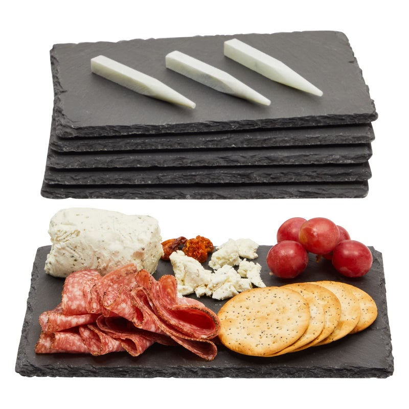 Juvale Mini Charcuterie Boards - 6-Pack, 6 x 8.75 in, Black Slate - Slate Charcuterie Boards & Cheese Platter for Sushi & Appetizers - Image 1