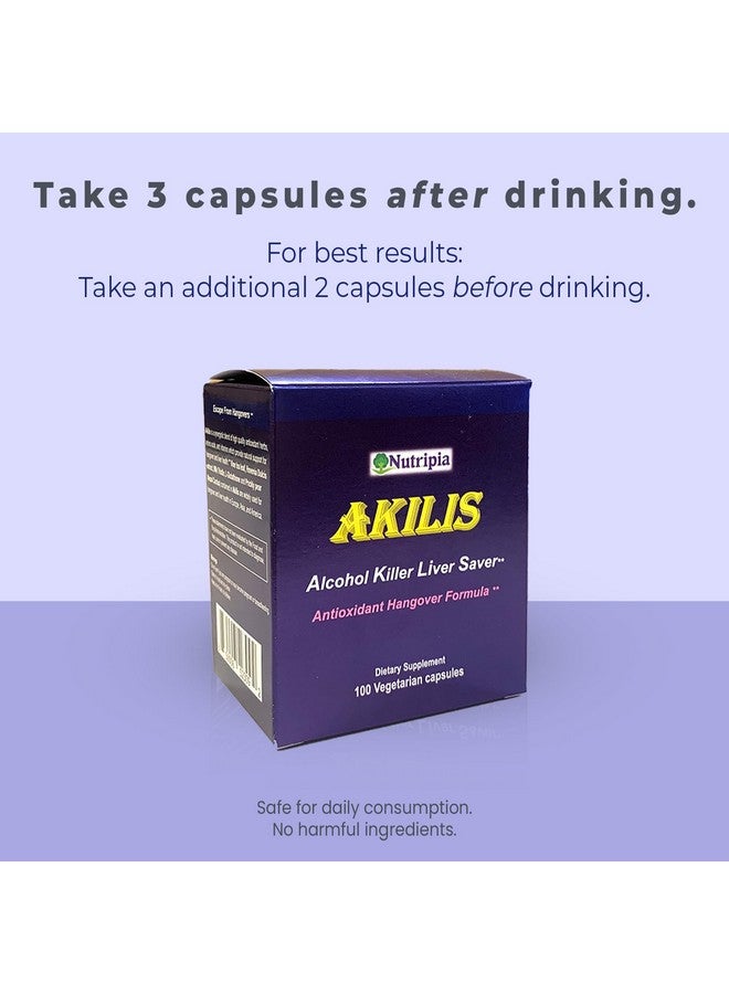 Nutripia Akilis Antioxidant Liver Support Pills 100 Vegi Caps (33 Doses), Better Mornings After Drinking, Hovenia dulcis, Vine Tea (Dihydromyricetin), Milk Thistle, Prickly Pear, Glutathione, 16 Ingredients - Image 2