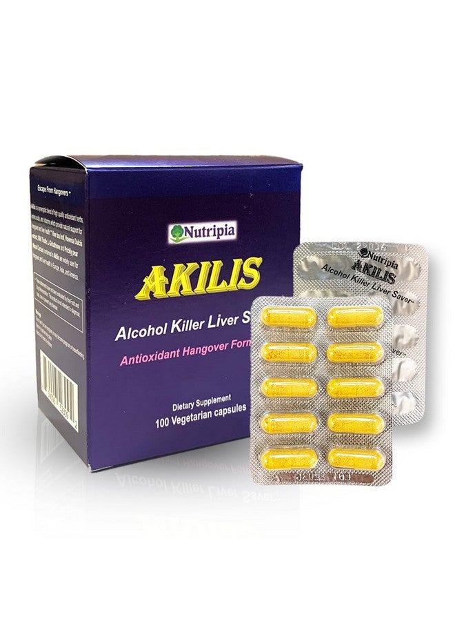 Nutripia Akilis Antioxidant Liver Support Pills 100 Vegi Caps (33 Doses), Better Mornings After Drinking, Hovenia dulcis, Vine Tea (Dihydromyricetin), Milk Thistle, Prickly Pear, Glutathione, 16 Ingredients - Image 1