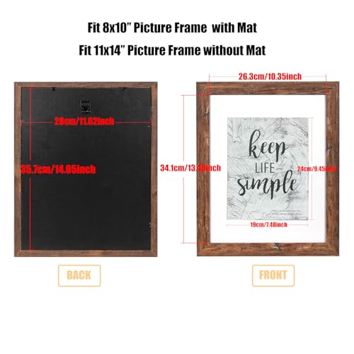 kennethan 11x14 Picture Frame Rotten Brown 2 Pcs Wooden Frame can Display 8x10 Picture with Mat or 11x14 Without Mat on the Wall For home decoration,holiday gift - Image 4