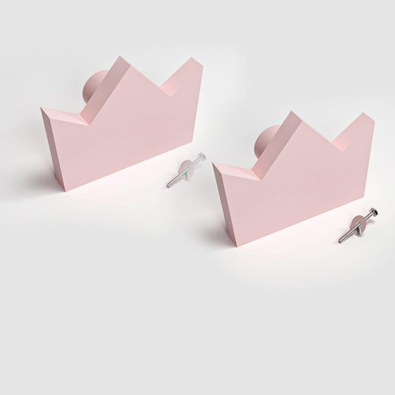 FLY FROG Crown-Themed MDF Wood Knobs for Kids' Rooms, Wardrobes, Doors, and Cabinets – Set of 2 Drawer Handles (Crown-Pink) - Image 1