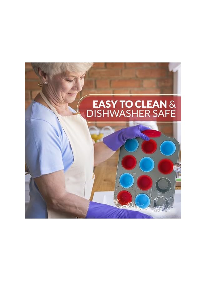 صينية مافن صغيرة مكونة من 12 كوبًا مع أكواب مافن سيليكون (مجموعة من 12) أدوات خبز احترافية غير لاصقة | علب الكعك المصنوعة من الفولاذ والسيليكون من الدرجة الثقيلة - Image 4